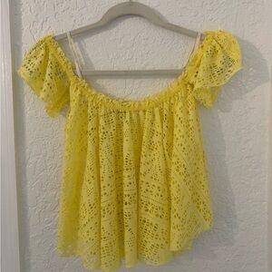 Free People Yellow Eyelet Off-Shoulder Blouse